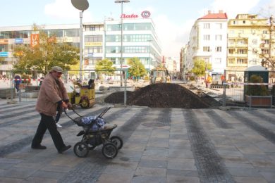 Rozkopané Masarykové náměstí v centru Ostravy. 