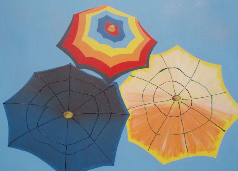 Jeden z vystavených obrazů od Oty Horáka - Deštníky. 