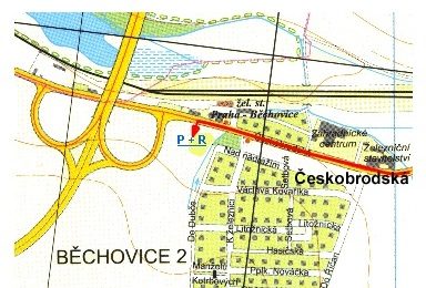Záchytné parkoviště v Praze 9 – Běchovicích je umístěno vlevo vedle příjezdové ulice Českobrodská