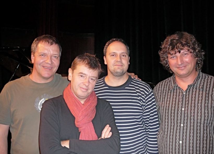 Hudebníci z František Kop bandu z leva: František Kop, Pavel Bady Zbořil, Martin Lehký, Petr Malásek