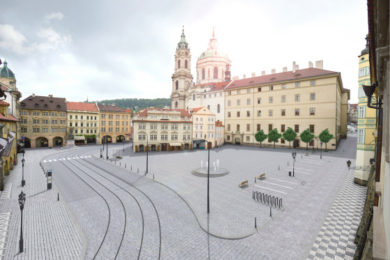 Vítězný návrh soutěže o revitalizaci Malostranského náměstí z roku 2014