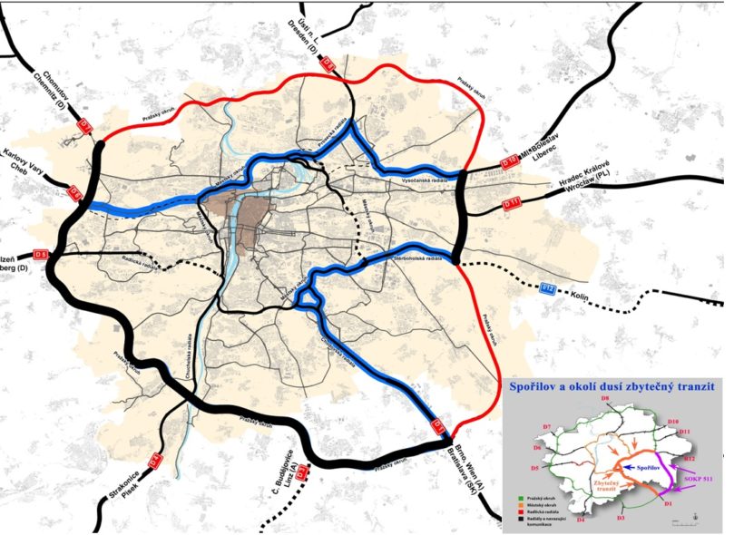 Zde je vidět jak chybějící část okruhu zavádí dopravu do srdce Prahy 4 a v podstatě celé Prahy.