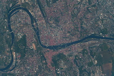 Nejnovější fotografie Prahy z Mezinárodní vesmírné stanice, jak ji v květnu 2018 vyfotografoval americký astronaut Andrew Feustel