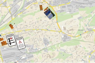 Mapa objížděk  Koněvovy ulice - TSK  Praha