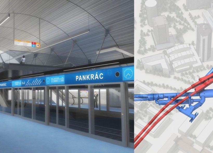 Budoucí stanice metra C Pankrác aschéma jejího napojení na  metro D
