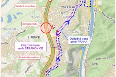 Objízdné trasy při demolici mostu. Zdroj TSK Praha