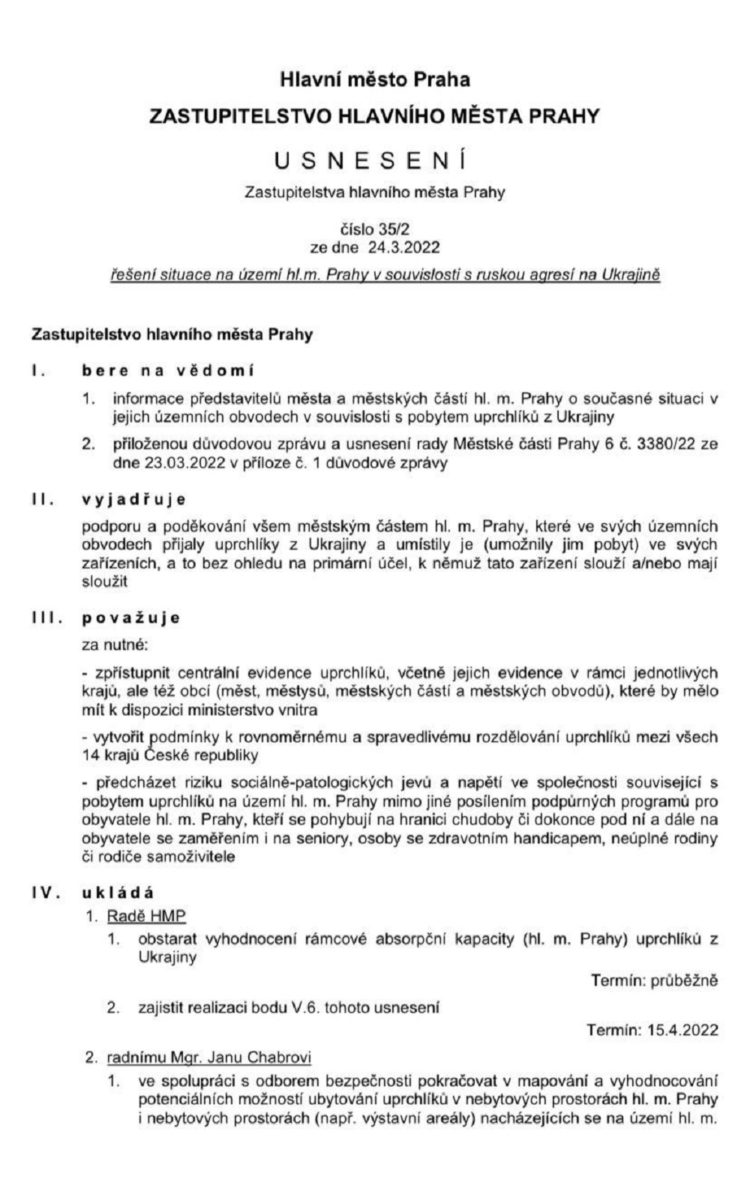 Usnesení ZHMP ze dne 24. 3. 2022