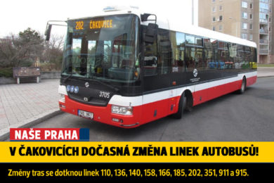 Změny, které budou v Čakovicích probíhat v termínu 2.7.-11.7. se dotknou linek 110, 136, 140, 158, 166, 185, 202, 351, 911 a 915. Bude zavedená náhradní autobusová doprava.
 