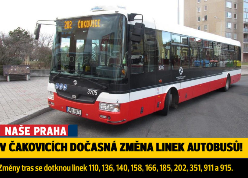 Změny, které budou v Čakovicích probíhat v termínu 2.7.-11.7. se dotknou linek 110, 136, 140, 158, 166, 185, 202, 351, 911 a 915. Bude zavedená náhradní autobusová doprava.
 