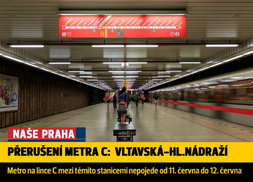 Metro na lince C o víkendu nepojede v úseku Vltavská - Hlavní nádraží