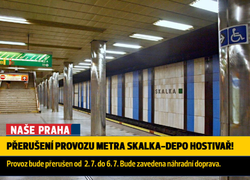 Přerušení provozu metra A mezi stanicemi Skalka a Depo Hostivař.