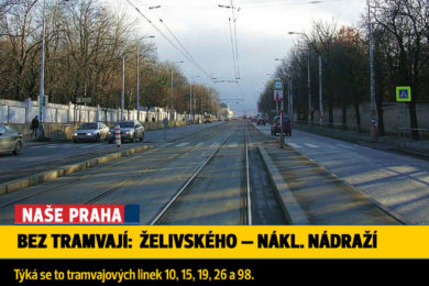 Přerušení provozu tramvají v úseku Želivského — Nákladové nádraží Žižkov.