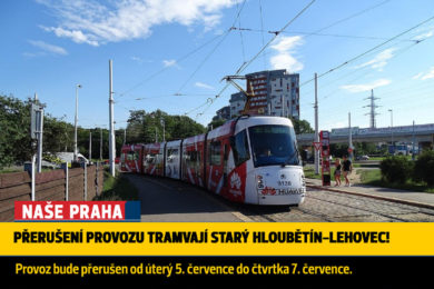 Výluka tramvají Starý Hloubětín- Lehovec.