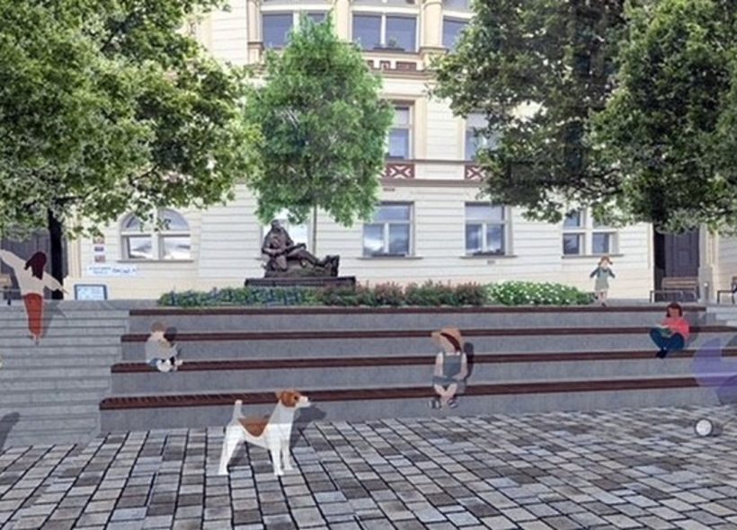 Vizualizace revitalizovaného Nedvědova náměstí podle návrhu architekta Davida Vávry. 