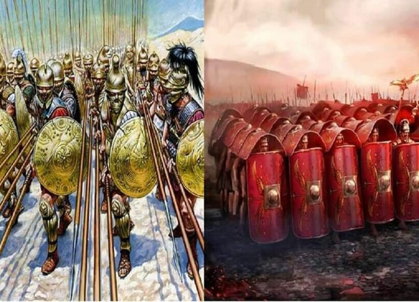 Souboj řecké falangy a římského testuda (želva) dopadlo většinou lépe pro Římany. V boji s Korintem mohli oddělit tisíc mužů ze sestavy a Řekům vpadnout do zad. Římské sestavy byly více variabilní, proto většinu válek vyhráli.    
