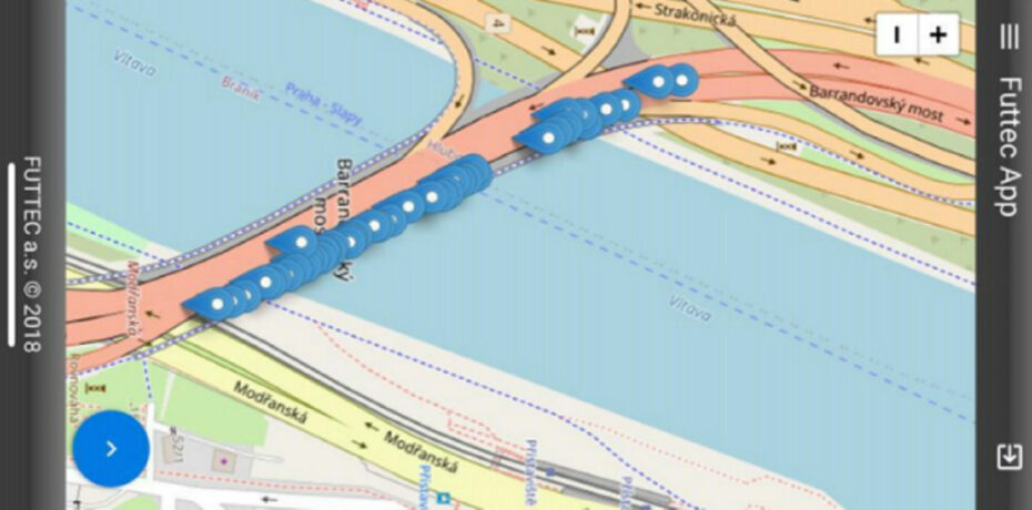Záznam oprav výtluků na Barrandovském mostě pomocí aplikace FUTTEC App.