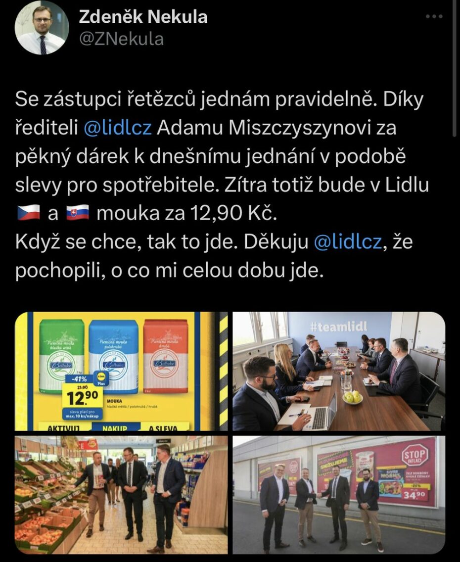 Ministr zemědělství prezentuje jako svůj úspěch slevu v Lidlu na mouku. Spekuluje se, že pochází z Ukrajiny, testy poukazují na pesticidy.   