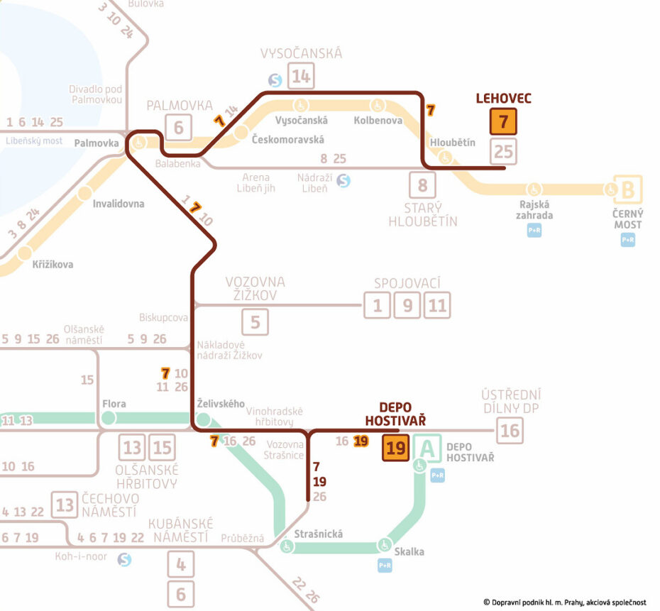 Schema provozu linek 7 a 19