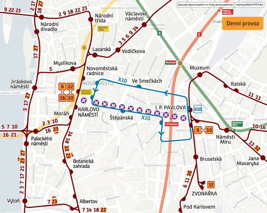 Výluka dopravy v Ječné ulici ovlivní mnoho tramvajových linek. 