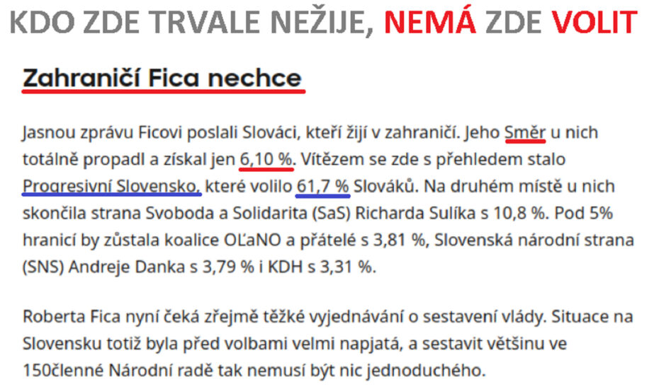Výsledky slovenských voleb u domácích voličů a v zahraničí.