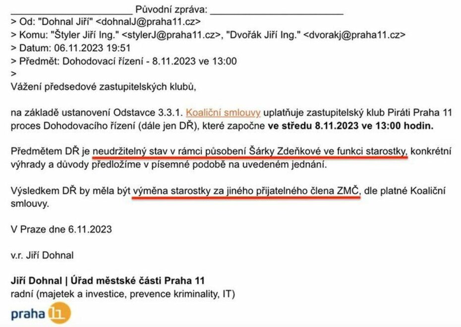 Otevřenou výzvou radního Jiřího Dohnala (Piráti)  k odvolání starostky Šárky Zdeňkové vyvrcholily dlouhodobé spory mezi aktivisty na Praze 11. Druh nenávidí druha. 