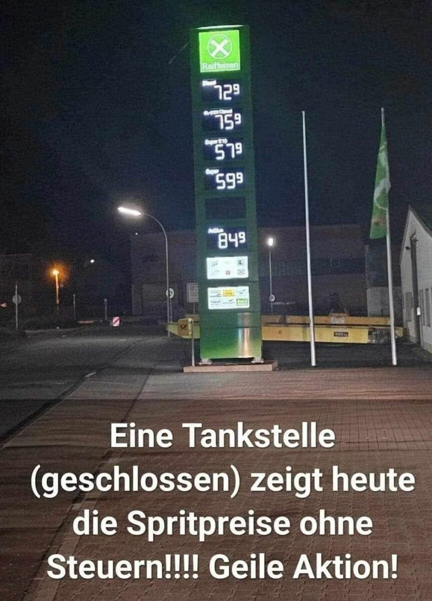 Majitelé benzínových pump zveřejnili ceny, za které by se prodávala nafta a benzín bez navýšených daní. Dnes se v Německu po zvýšení daní průměrně prodává nafta za 45 korun a benzín za 50. Bez daní by nafta stála 17 korun a benzín 15 korun. 