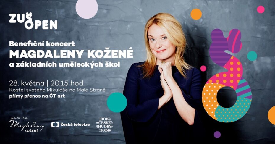Plakát na benefiční koncert patronky festivalu pěvkyně Magdaleny Kožené a žáků a pedagogů ZUŠ.