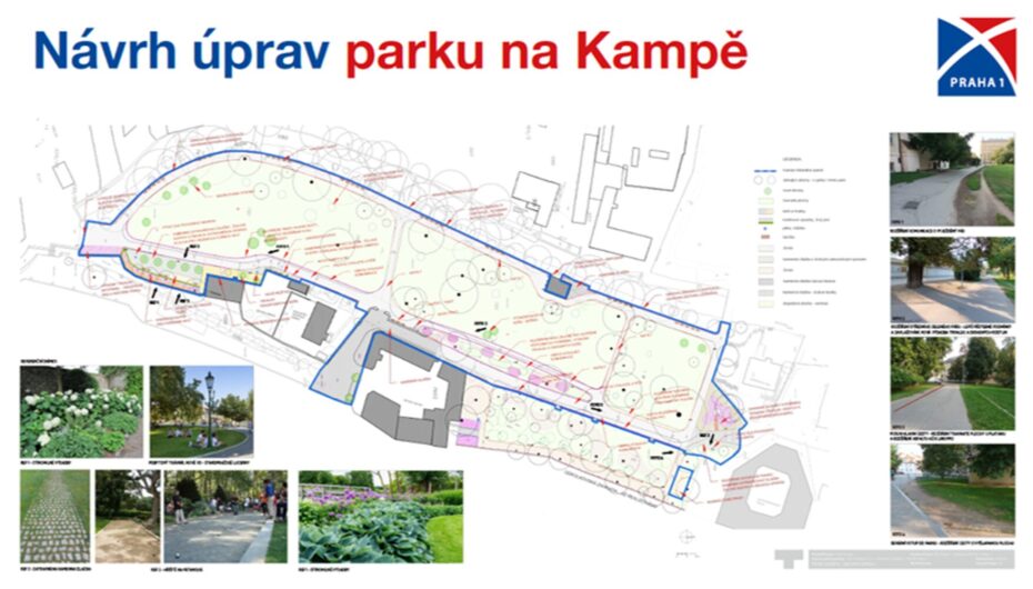 Vizualizace parku Kampa po revitalizaci.