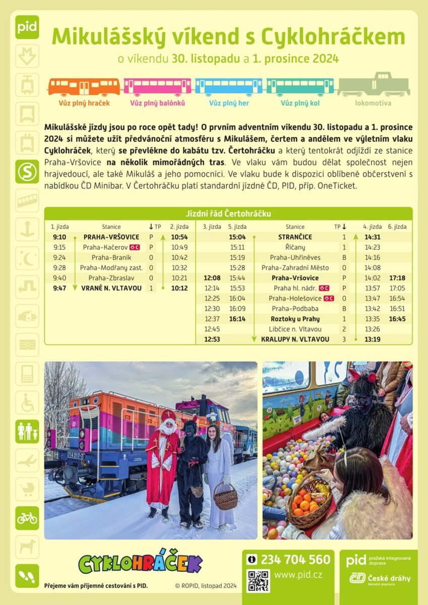 Jízdní řád Čertovláčku o prvním adventním víkendu. 