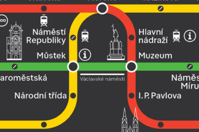 Dopravní podnik Praha zahajuje instalaci nových schémat linek metra. 