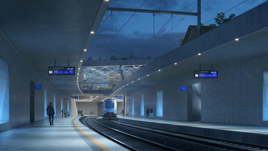 Vizualizace železniční stanice Praha-Veleslavín.