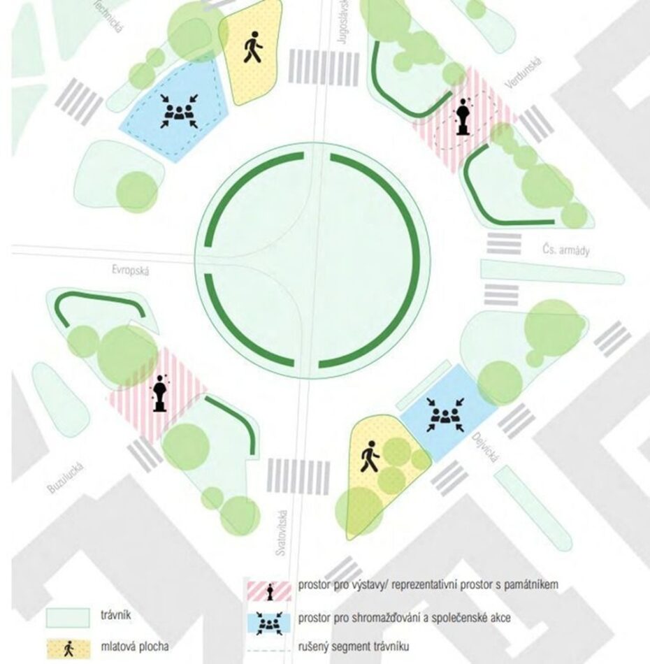 Plánek revitalizovaného Vítězného náměstí v Praze 6.