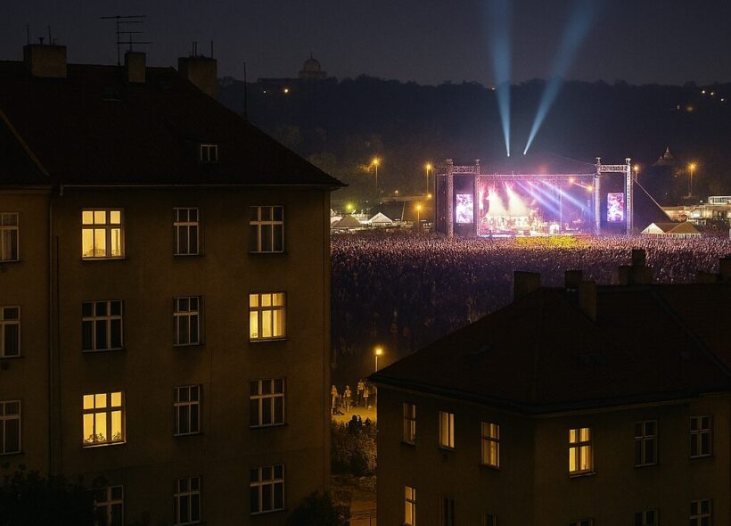 Koncertní noc v srdci Prahy. Zatímco tisíce lidí slaví pod pódiem, obyvatelé okolních domů hledají klid. Téma hluku a nočního pořádku se v metropoli mění v politický spor o svobodu, pravidla a zdravý rozum.