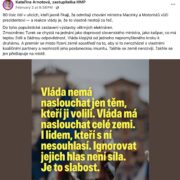 Příspěvek Kateřiny Arnotové na Facebooku

