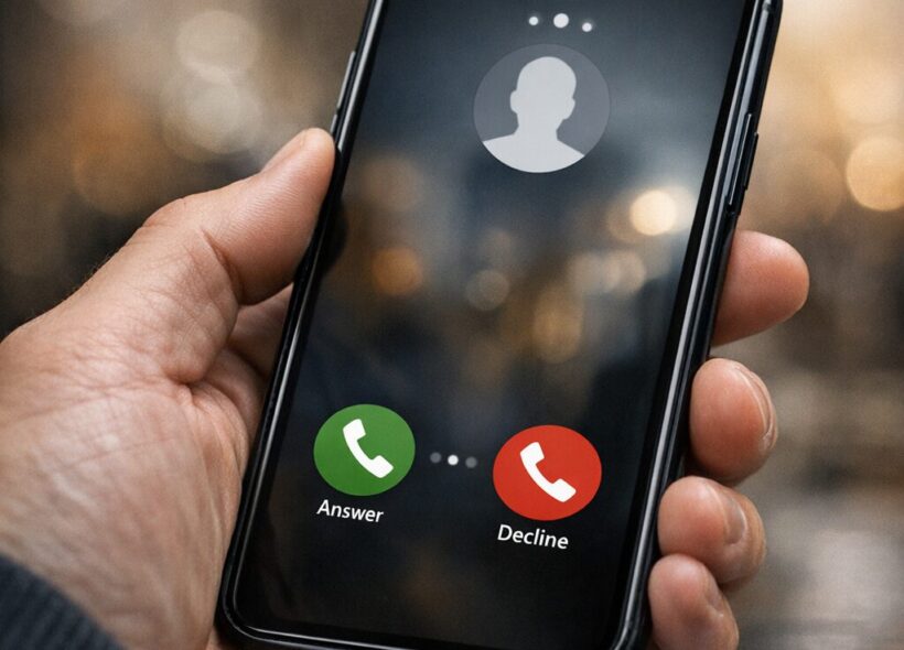 Ilustrační snímek: příchozí hovor na mobilním telefonu. Podvodníci často využívají telefonní kontakt k vylákání peněz od obětí.