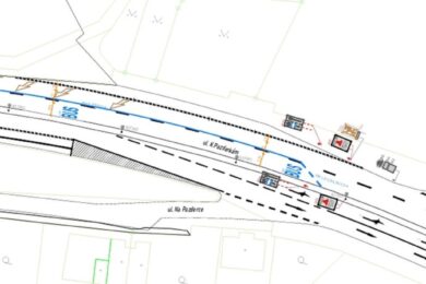 Návrh dopravního řešení v ulici K Pazderkám, kde má vzniknout regulační světelná závora a nové dopravní značení.