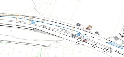Návrh dopravního řešení v ulici K Pazderkám, kde má vzniknout regulační světelná závora a nové dopravní značení.