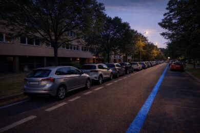 Večerní Wichterlova. Ulice, kde Praha 8 aktuálně projednává návrh na zavedení modré rezidentní zóny — rozhodnutí zatím nepadlo.