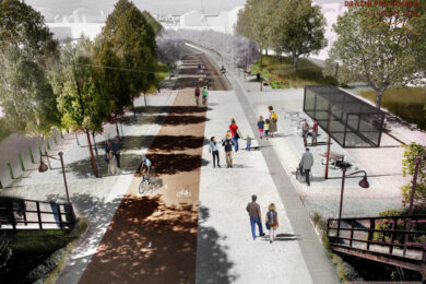 Takto má podle plánů vypadat Vršovická drážní promenáda. Projekt za desítky milionů korun na přípravu a další stovky milionů na samotnou stavbu ale vyvolává otázky, zda neexistuje jednodušší a levnější řešení.
