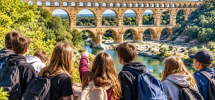Školáci na ilustračním snímku objevují slavný římský akvadukt Pont du Gard ve Francii. Praha 1 podpoří zahraniční výjezdy žáků tří základních škol do partnerských měst Nîmes a Orvieto celkem 300 tisíci korunami.