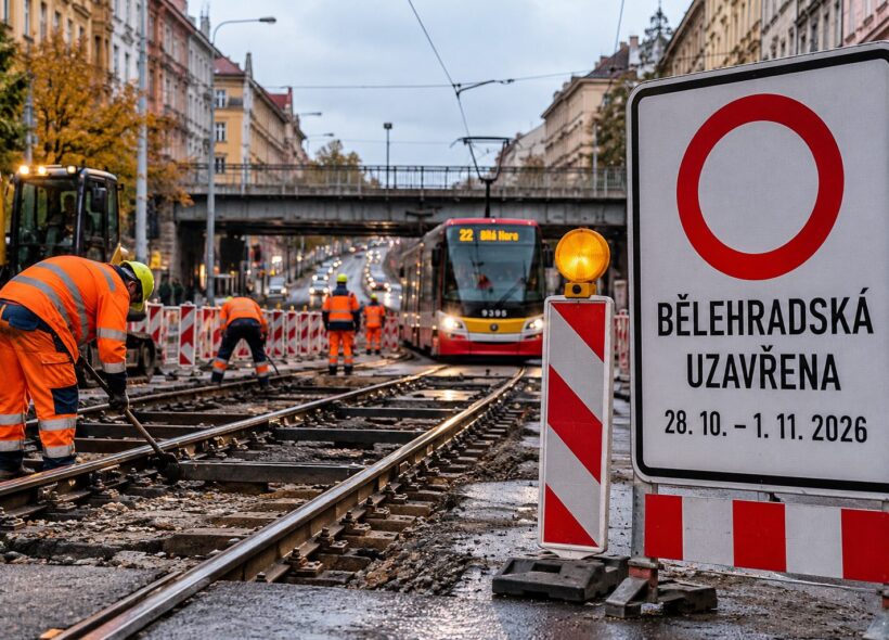 Oprava tramvajové trati v Bělehradské ulici omezí od 28. října do 1. listopadu dopravu mezi Otakarovou a Rumunskou ulicí. Práce zahrnují opravy tramvajové infrastruktury, trolejového vedení i povrchů vozovky. Uzavírky budou probíhat postupně po jednotlivých úsecích.